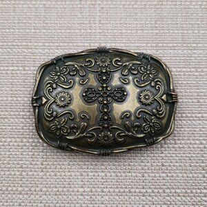 Antique Style Western Scroll And Floral Cross Belt Buckle B1075